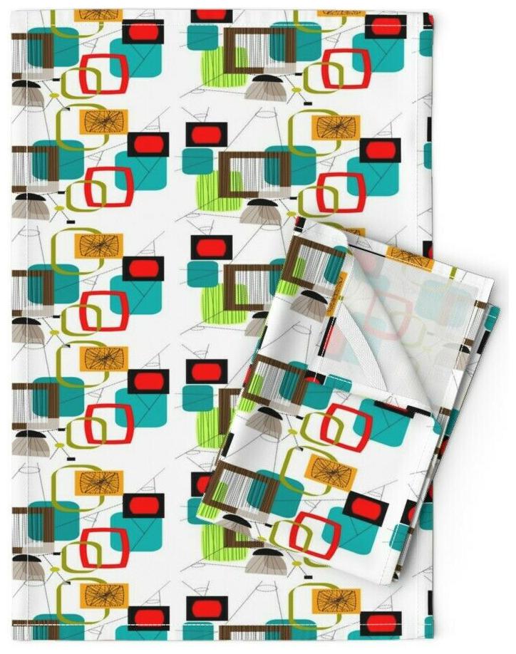

Retro Mod Eames Era Atomic Linen Cotton Tea Towels by Roostery Set of 2