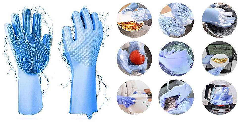 

Reusable Silicone Gloves Cleaning Brush Scrubber Gloves Heat Resistant for Dish Wash Cleaning Pet Hair Care (Assorted Color) 1Pair
