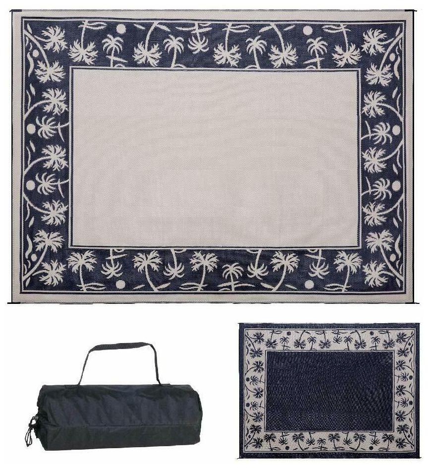 

Reversible Mats Outdoor Patio Rv Camping Mat - Palm Tree (Black Beige 9-Feet X