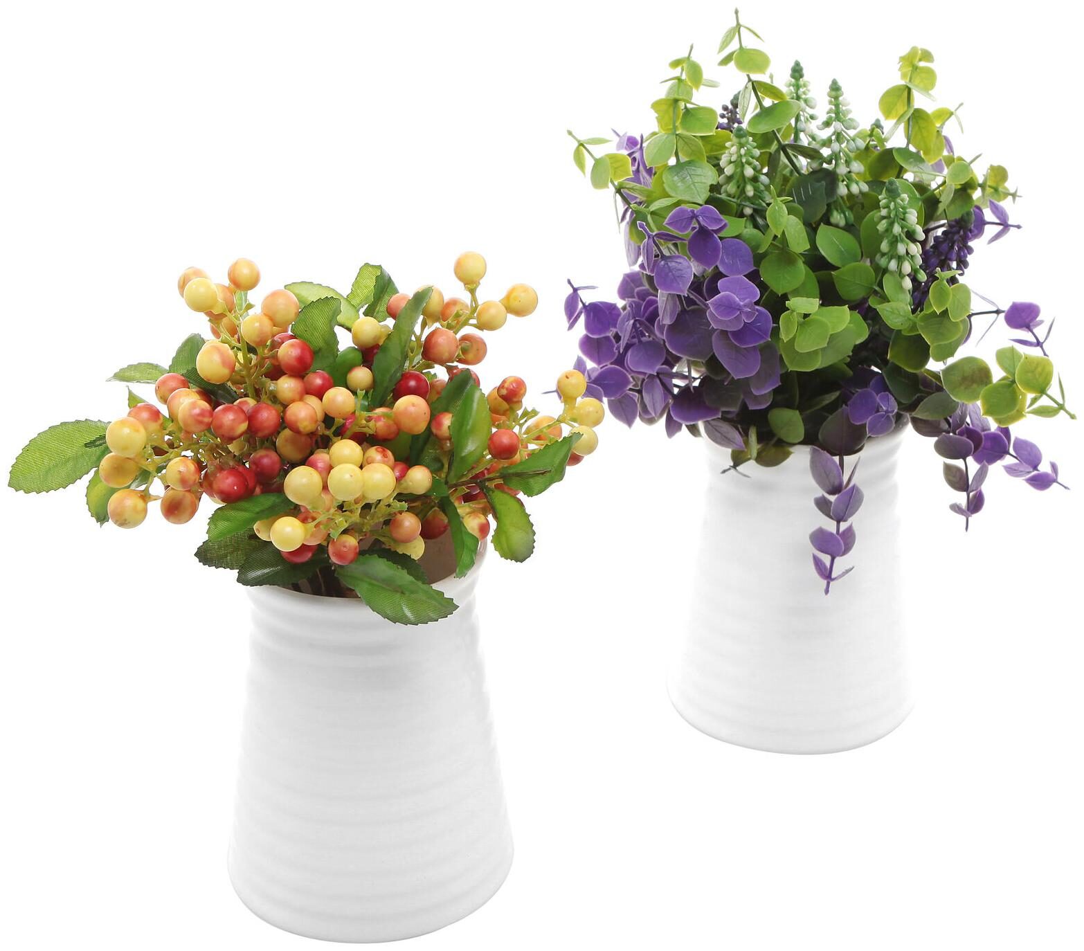 

Ribbed White Ceramic Flower Vases Tabletop Plant Containers Set of 2