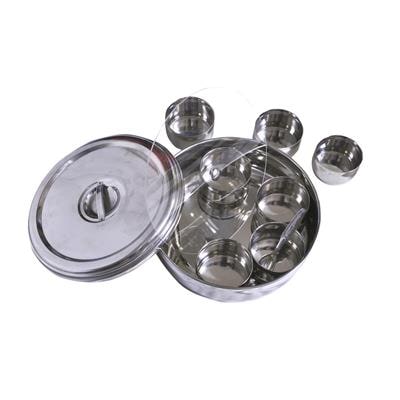 

Ring Shaped Spice Box with plastic middle partition plate and clip to hold the lid to open - Medium