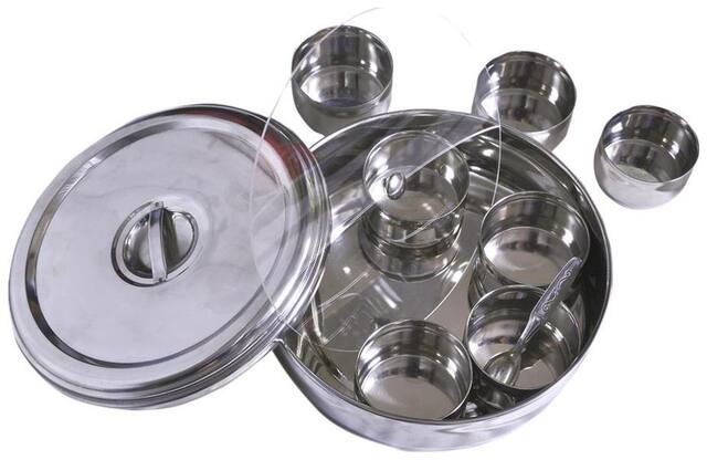 Ring Shaped Spice Box with plastic middle partition plate and clip to hold the lid to open - Large
