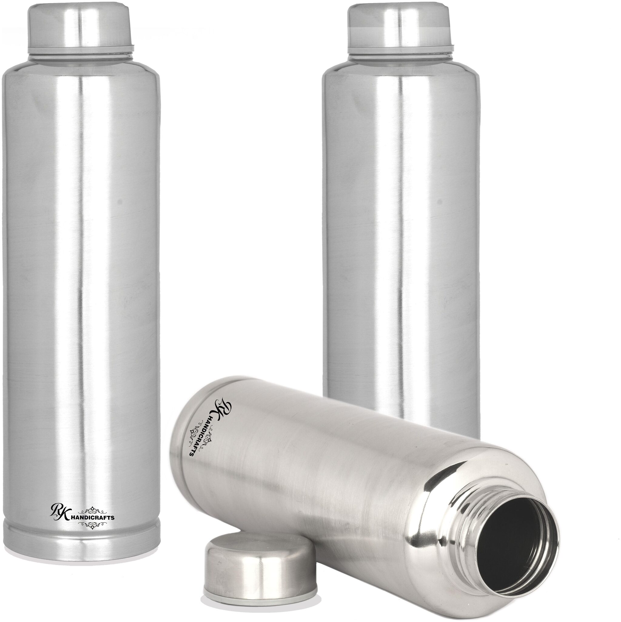 

RK HANDICRAFTS Stainless Steel Silver Water Bottle ( 1000 ml Set of 3 )