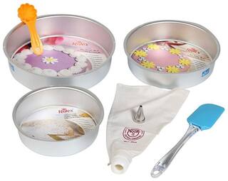 Rolex 7 pc Set Aluminium Cake Mould Round + Spatula + Icing Bag Nozzle + Scoop + 3 Free Cake Recipe