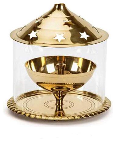 

Rolimoli Brass Glass Akhand Table Diya Set of 2(ODP-11 )CM