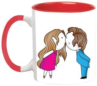 Romantic Couple Kissing Valentine Gifts For Boyfriend Girlfriend Coffee Black Mug by Ashvah-Mug-1702-Red