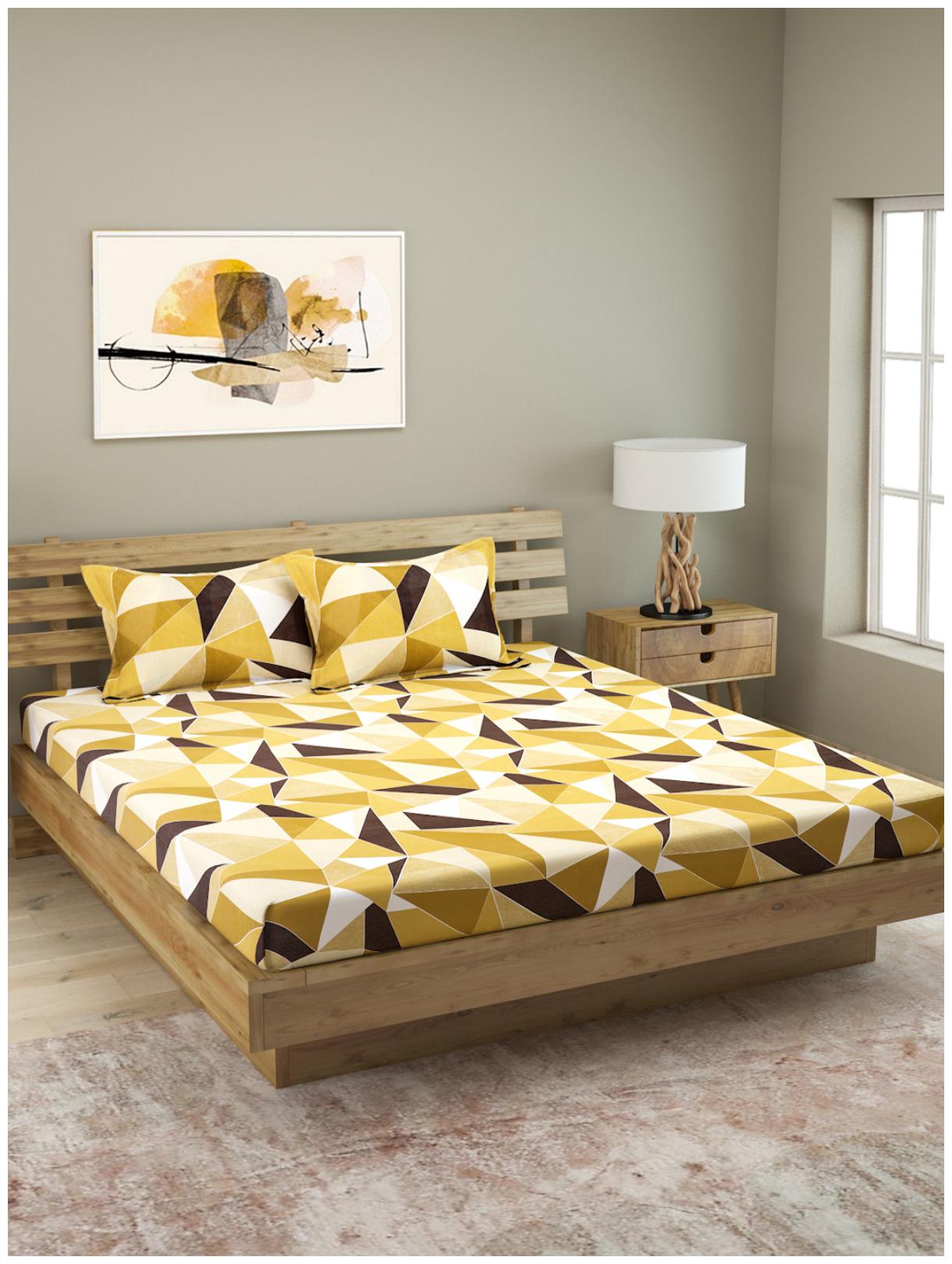 

ROMEE Cotton Geometric Queen Size Bedsheet 144 TC ( 1 Bedsheet With 2 Pillow Covers Yellow )