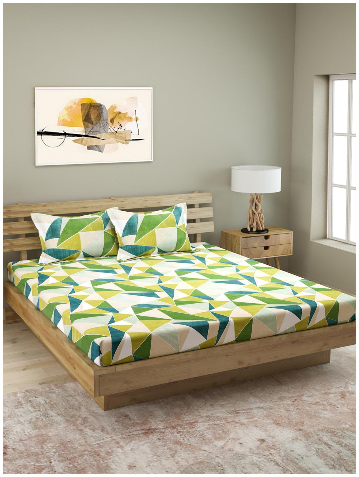 

ROMEE Cotton Geometric Queen Size Bedsheet 144 TC ( 1 Bedsheet With 2 Pillow Covers Multi )