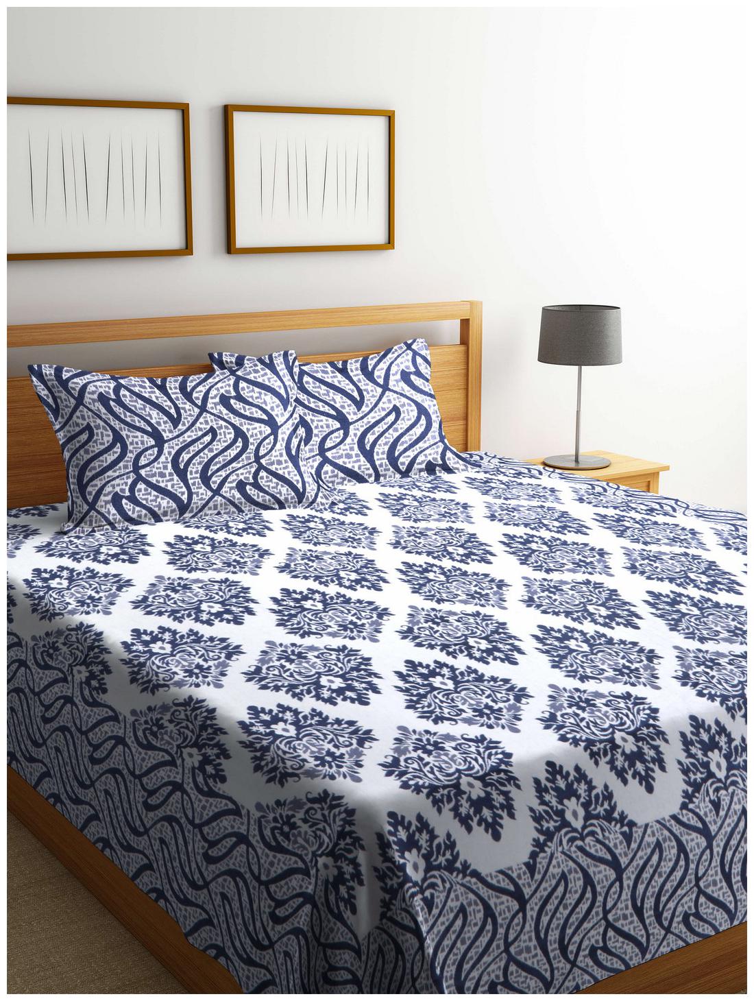 

ROMEE Chenille Printed Queen Size Bedsheet 400 TC ( 1 Bedsheet With 2 Pillow Covers Blue )