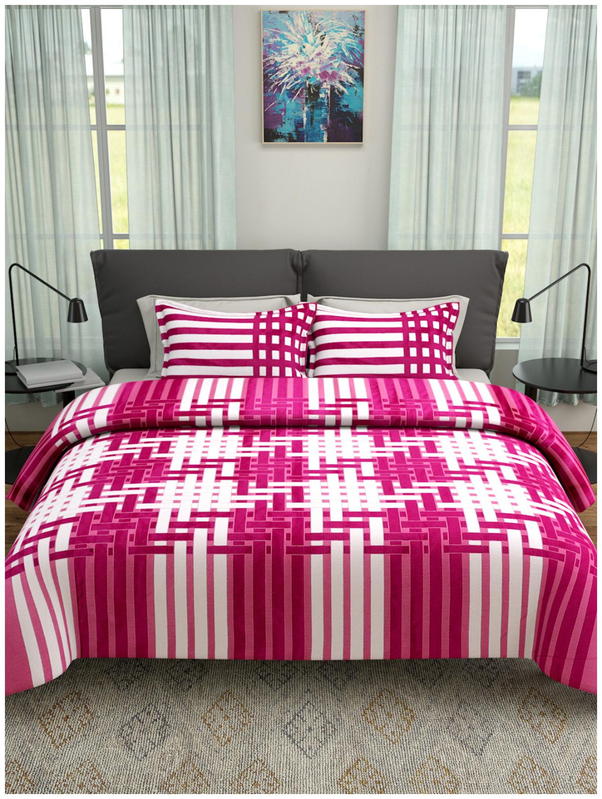 

ROMEE Poly Cotton Striped Queen Size Bedsheet 400 TC ( 1 Bedsheet With 2 Pillow Covers Pink )