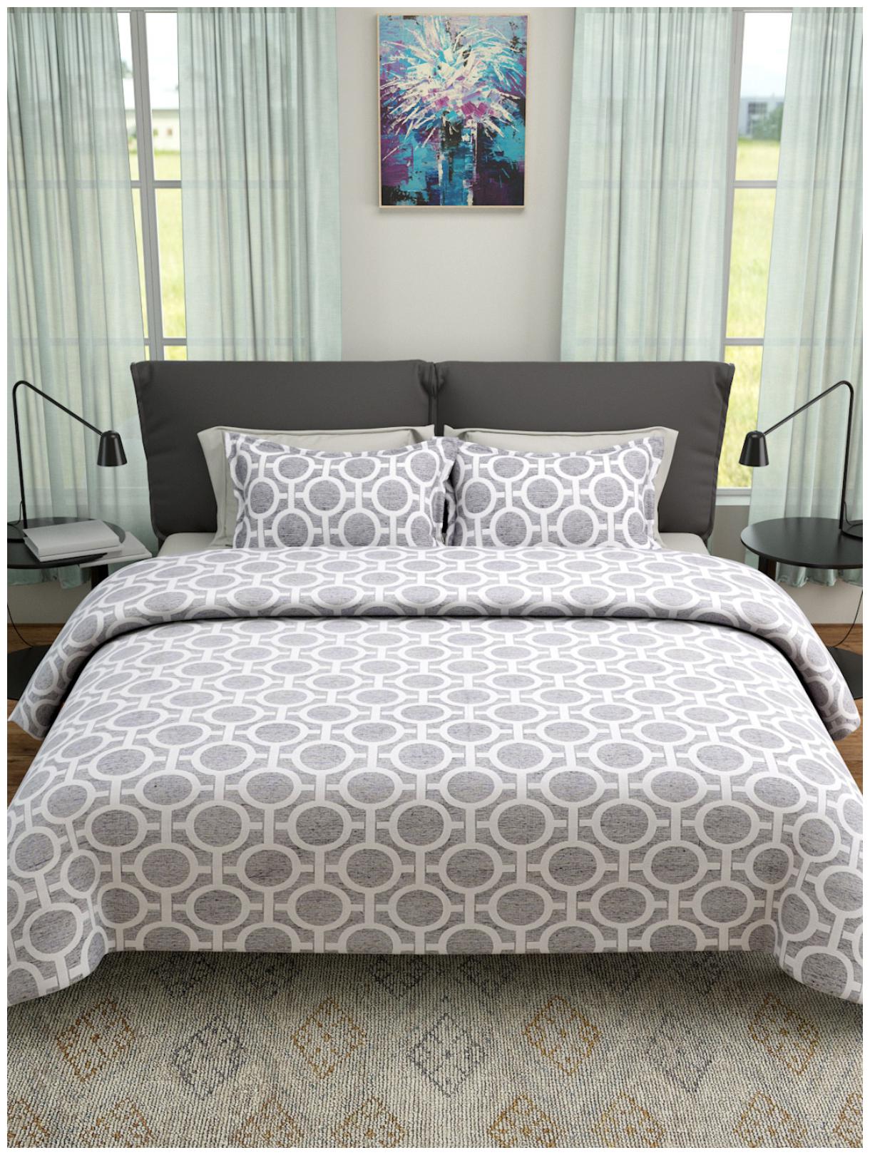 

ROMEE Poly Cotton Geometric Queen Size Bedsheet 400 TC ( 1 Bedsheet With 2 Pillow Covers Grey )