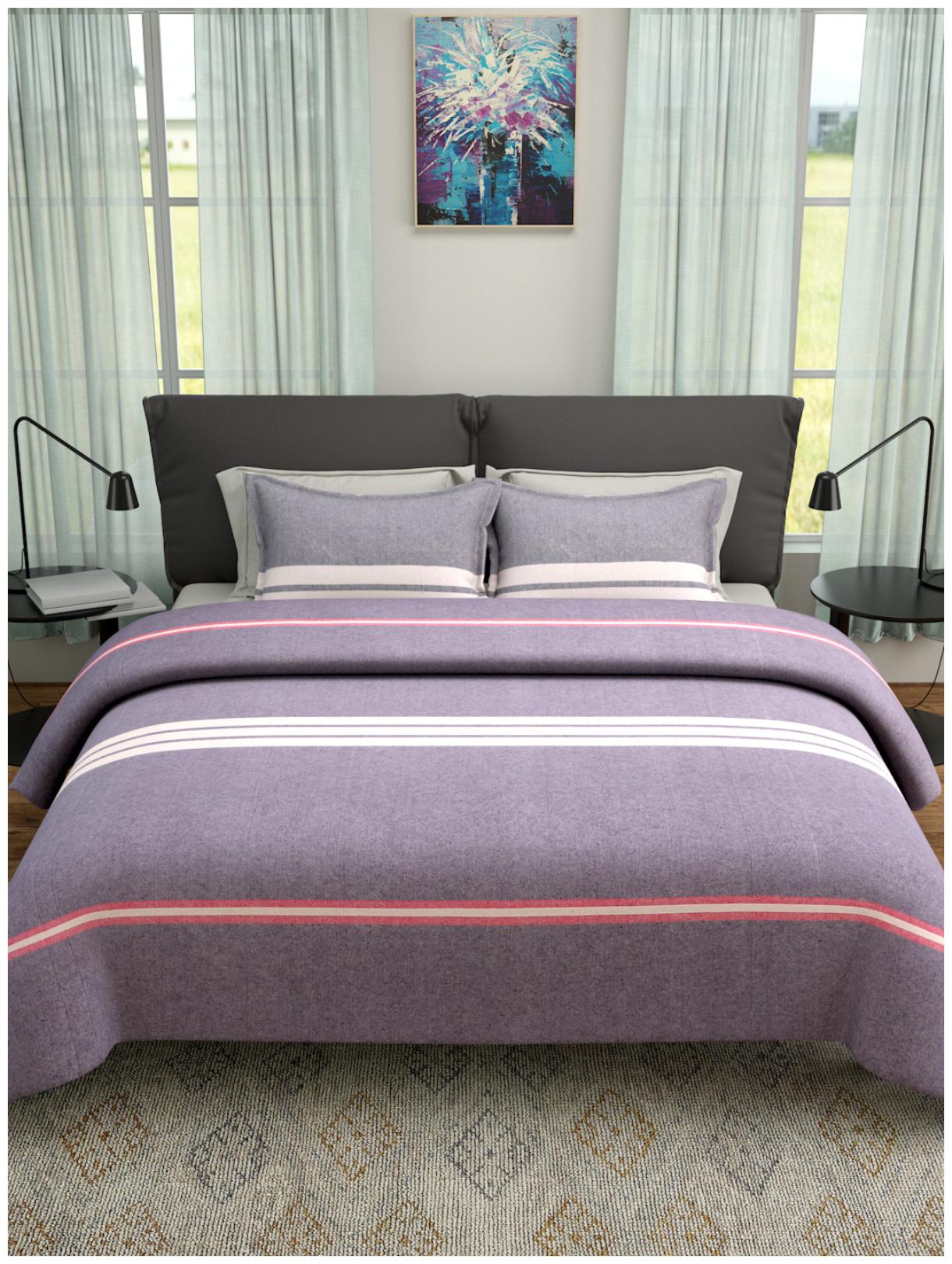 

ROMEE Poly Cotton Striped Queen Size Bedsheet 400 TC ( 1 Bedsheet With 2 Pillow Covers Purple )