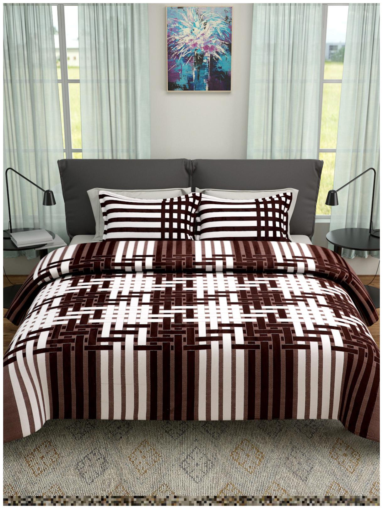 

ROMEE Poly Cotton Striped Queen Size Bedsheet 400 TC ( 1 Bedsheet With 2 Pillow Covers Brown )