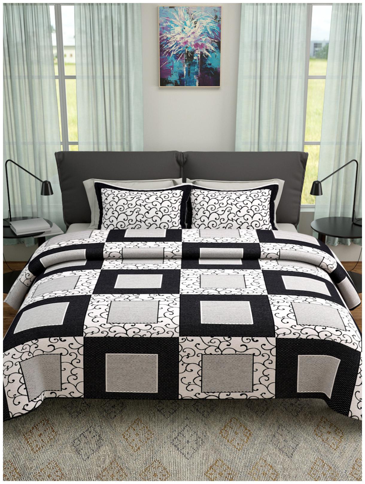 

ROMEE Poly Cotton Checkered Queen Size Bedsheet 400 TC ( 1 Bedsheet With 2 Pillow Covers Beige )
