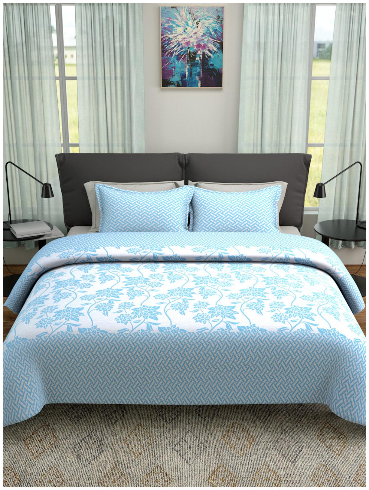 

ROMEE Poly Cotton Floral Queen Size Bedsheet 400 TC ( 1 Bedsheet With 2 Pillow Covers Blue )