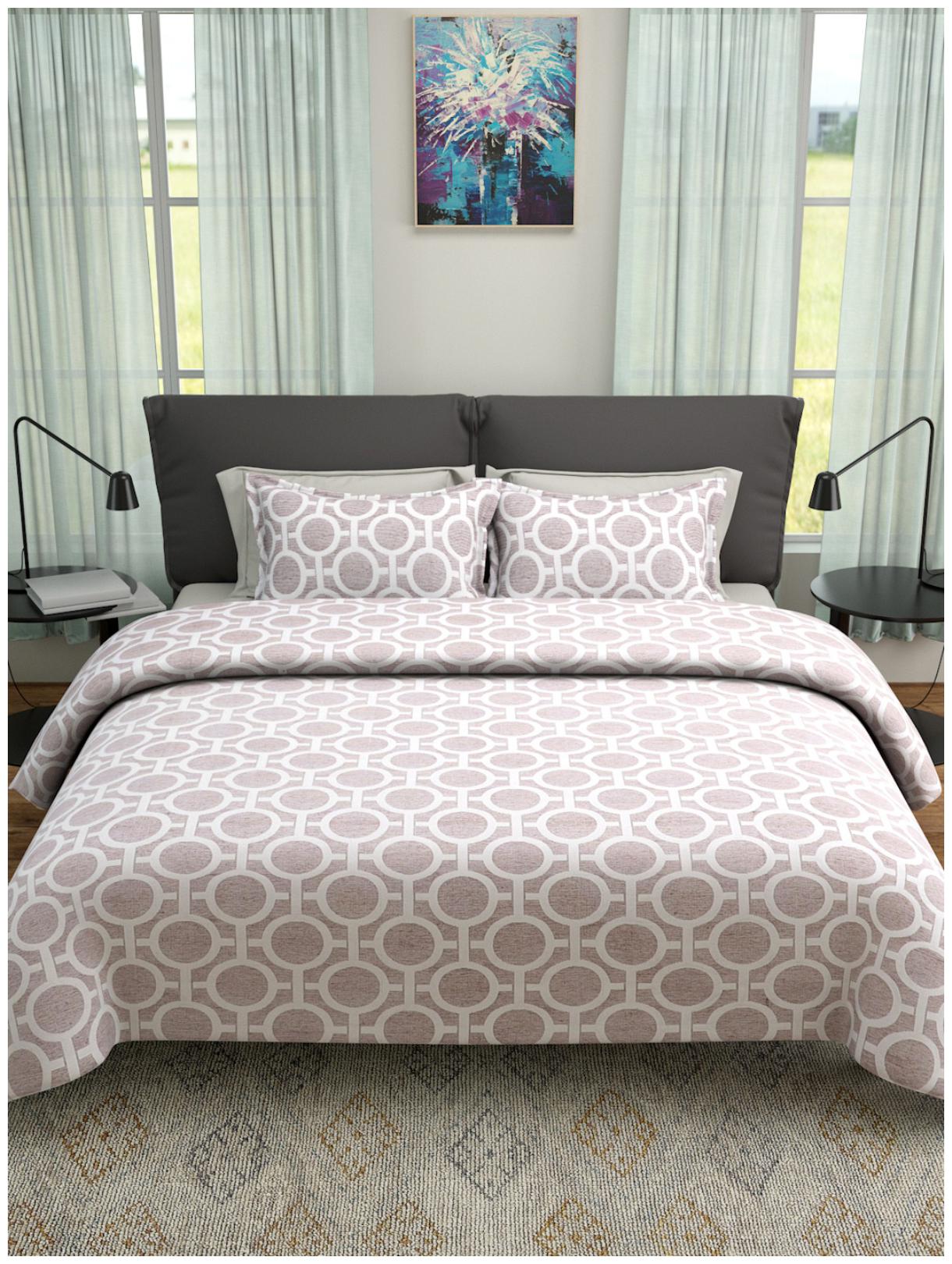 

ROMEE Poly Cotton Geometric Queen Size Bedsheet 400 TC ( 1 Bedsheet With 2 Pillow Covers Beige )