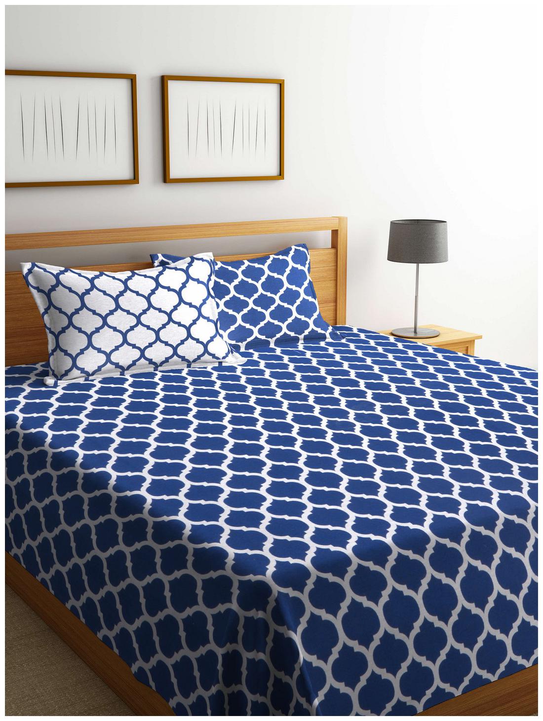 

ROMEE Poly Cotton Abstract Queen Size Bedsheet 400 TC ( 1 Bedsheet With 2 Pillow Covers Blue )
