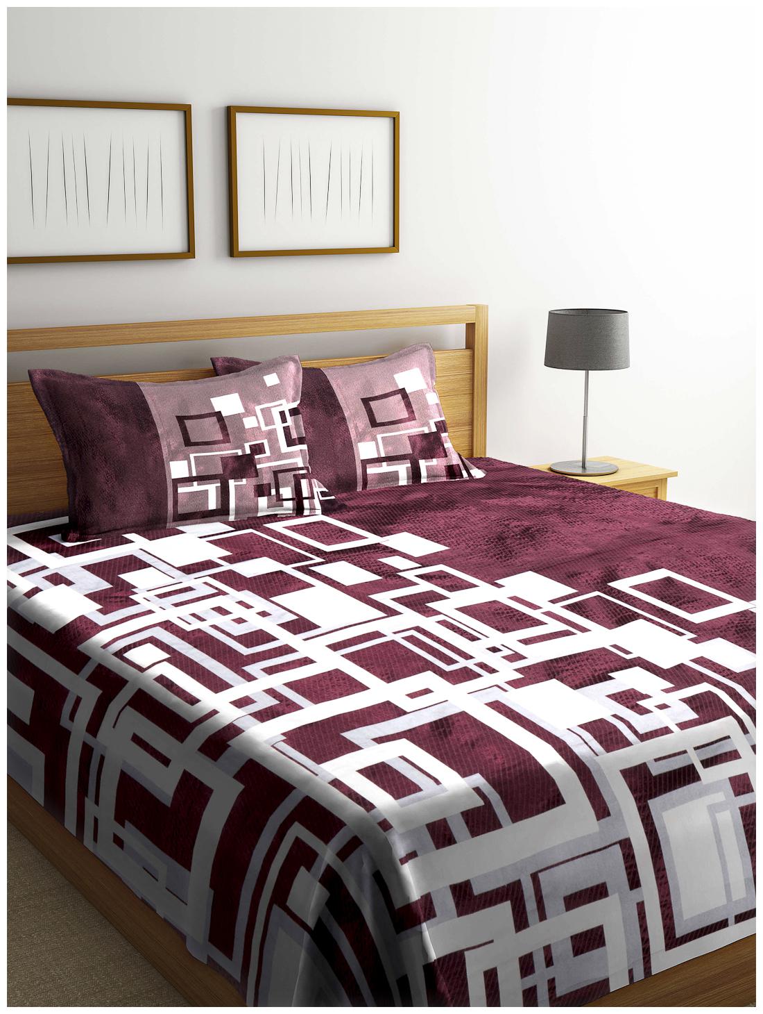 

ROMEE Poly Cotton Geometric Queen Size Bedsheet 400 TC ( 1 Bedsheet With 2 Pillow Covers Maroon )
