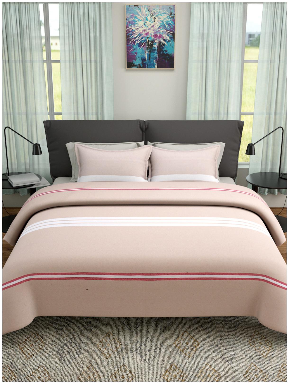 

ROMEE Poly Cotton Striped Queen Size Bedsheet 400 TC ( 1 Bedsheet With 2 Pillow Covers Beige )
