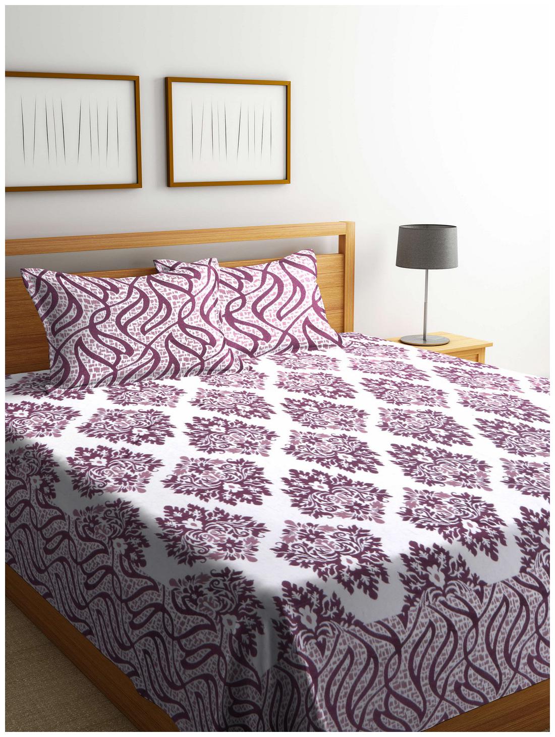 

ROMEE Chenille Printed Queen Size Bedsheet 400 TC ( 1 Bedsheet With 2 Pillow Covers Purple )