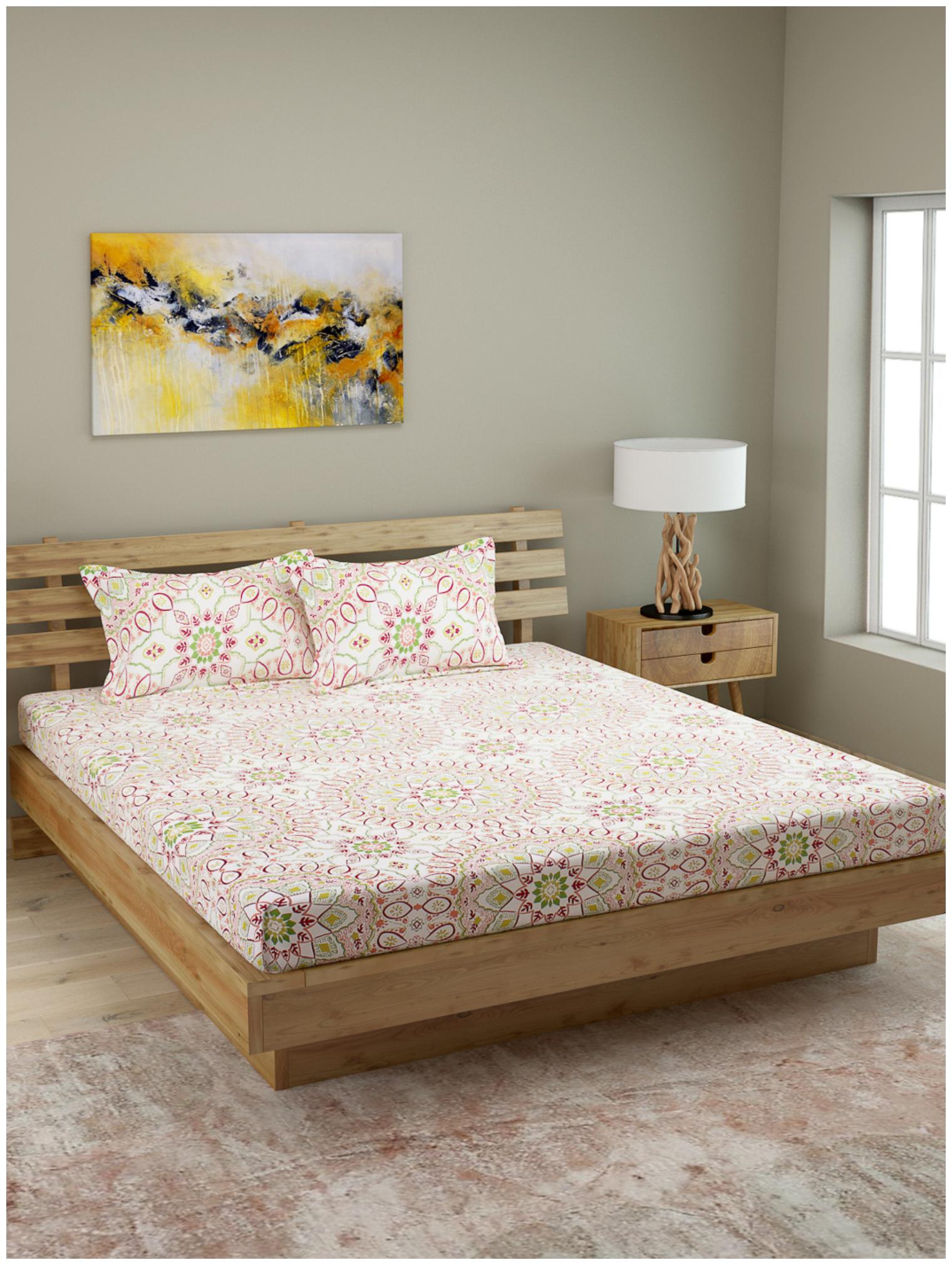 

ROMEE Cotton Floral Queen Size Bedsheet 144 TC ( 1 Bedsheet With 2 Pillow Covers Multi )