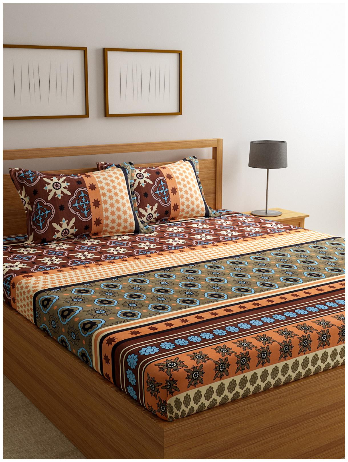 

ROMEE Cotton Printed Double Size Bedsheet 144 TC ( 1 Bedsheet With 2 Pillow Covers Multi )