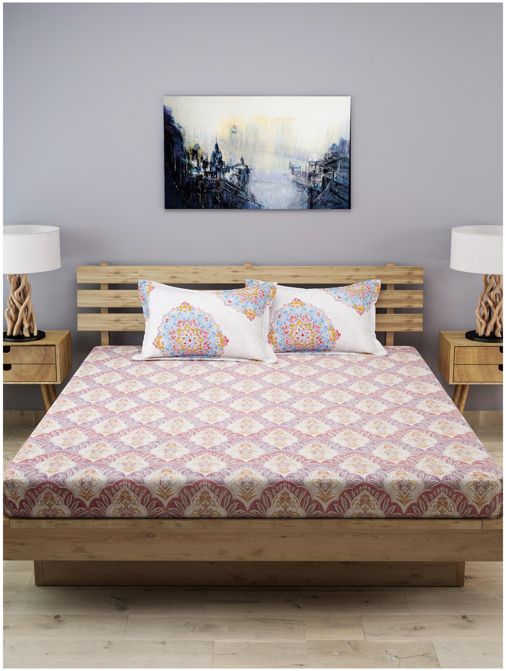 

ROMEE Cotton Geometric King Size Bedsheet 210 TC ( 1 Bedsheet With 2 Pillow Covers Multi )