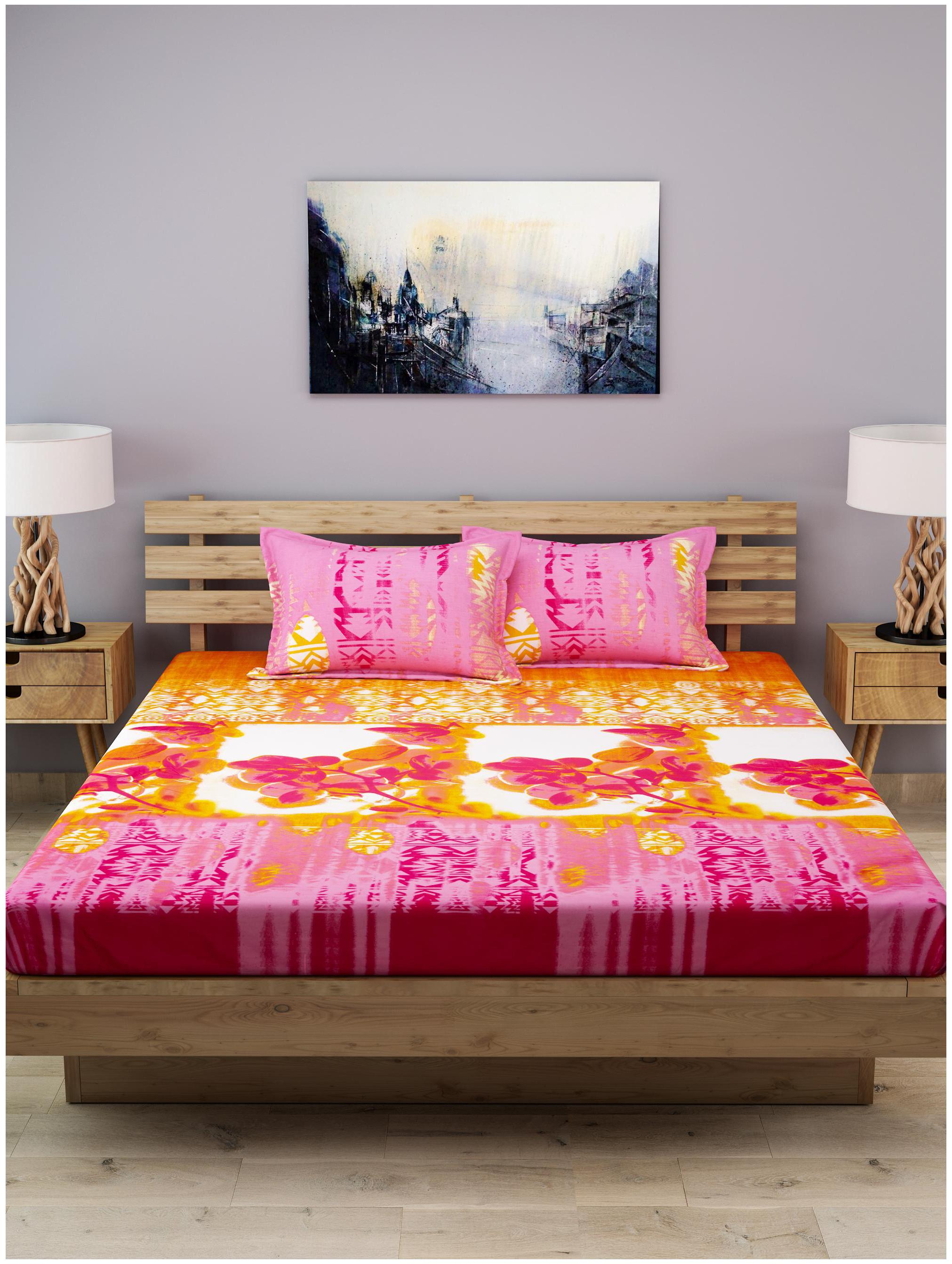 

ROMEE Cotton Floral King Size Bedsheet 210 TC ( 1 Bedsheet With 2 Pillow Covers Multi )