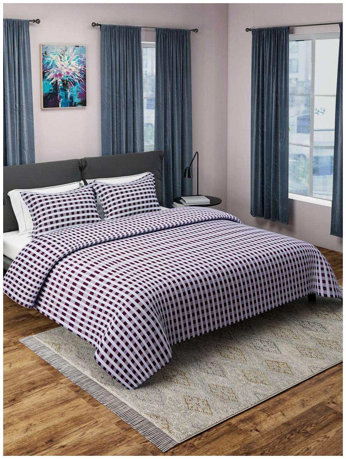 

ROMEE Poly Cotton Checkered Double Size Bedsheet 400 TC ( 1 Bedsheet With 2 Pillow Covers Maroon )