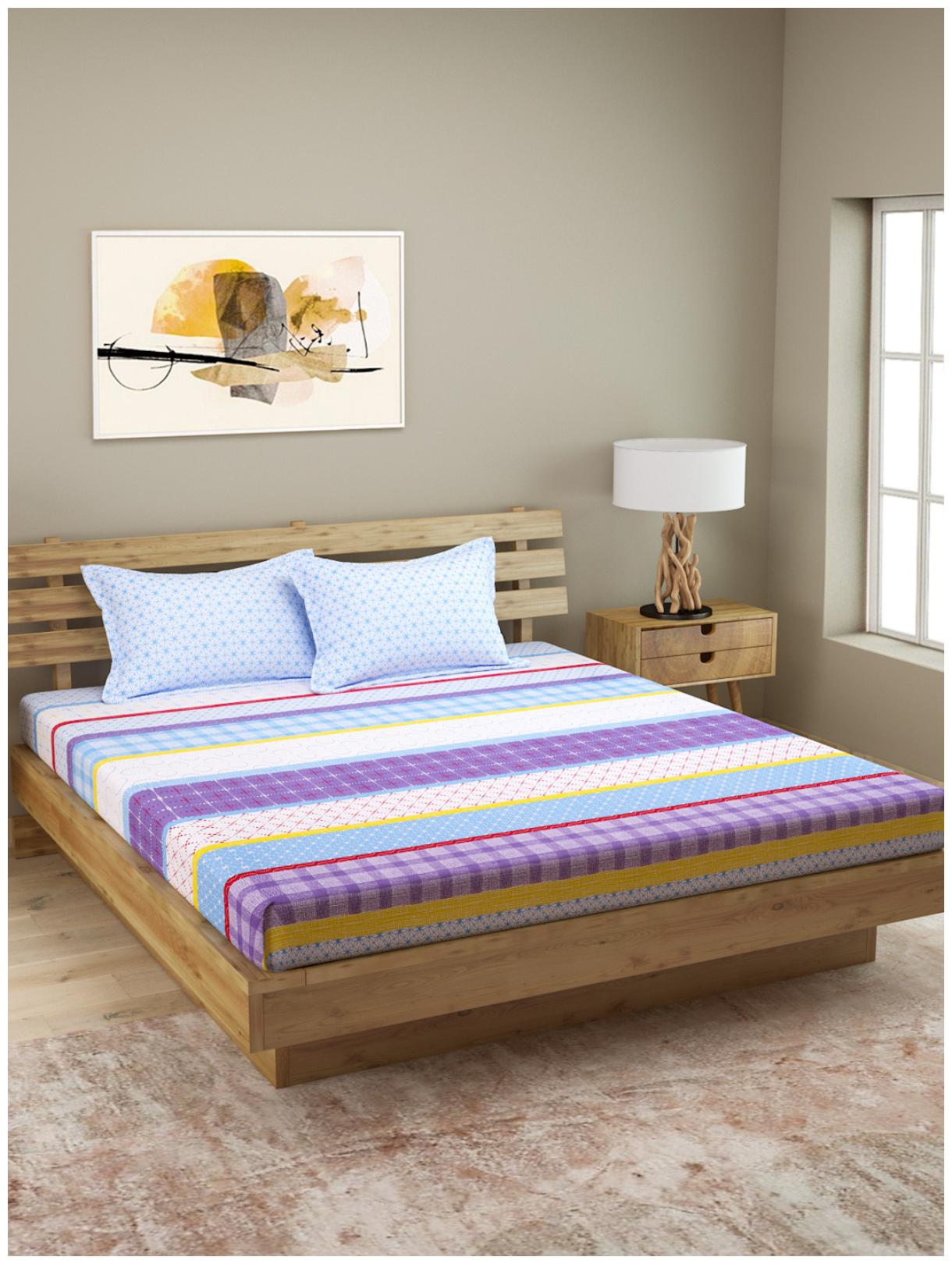 

ROMEE Cotton Checkered Queen Size Bedsheet 144 TC ( 1 Bedsheet With 2 Pillow Covers Multi )