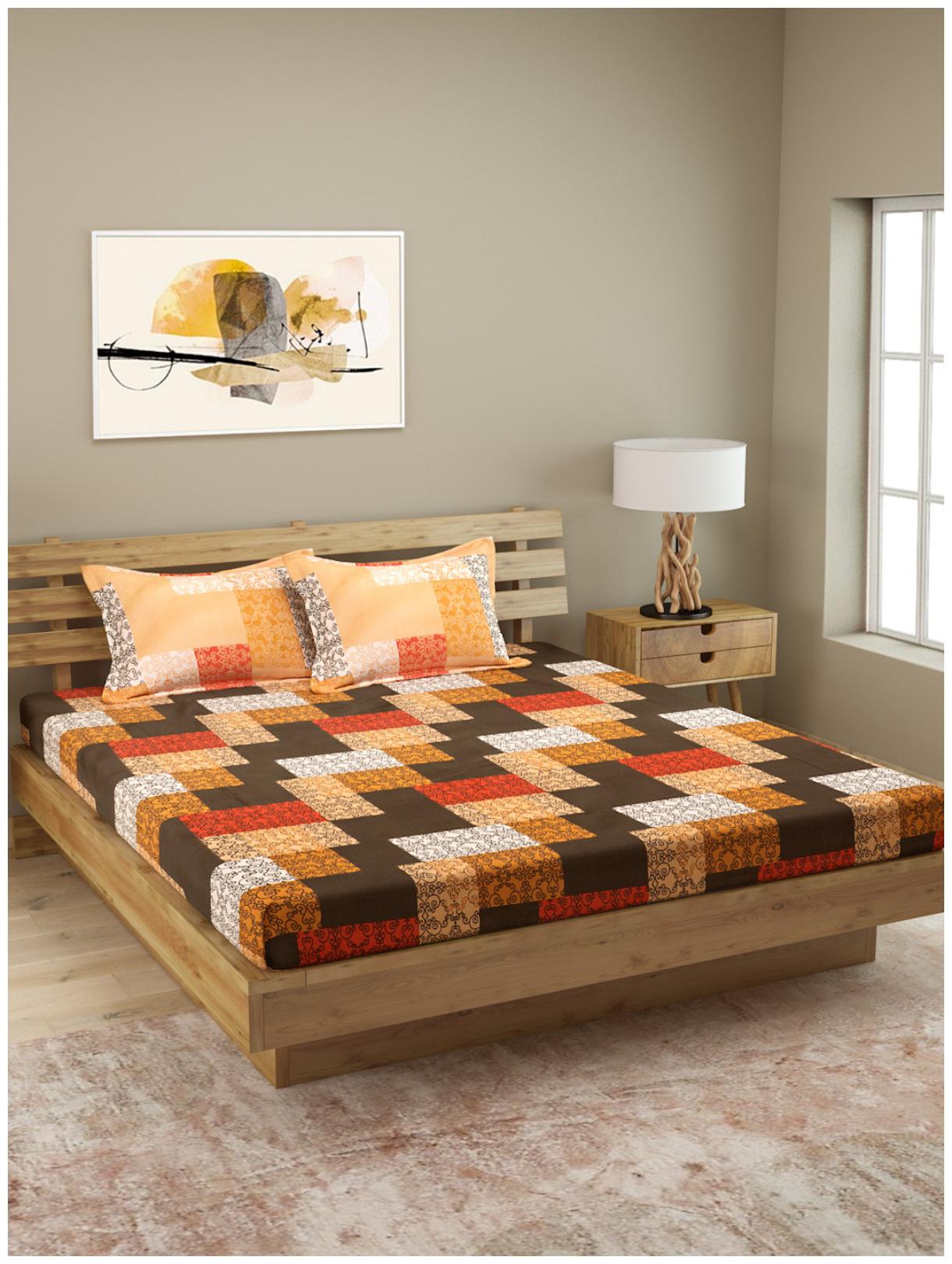 

ROMEE Cotton Geometric Queen Size Bedsheet 144 TC ( 1 Bedsheet With 2 Pillow Covers Multi )