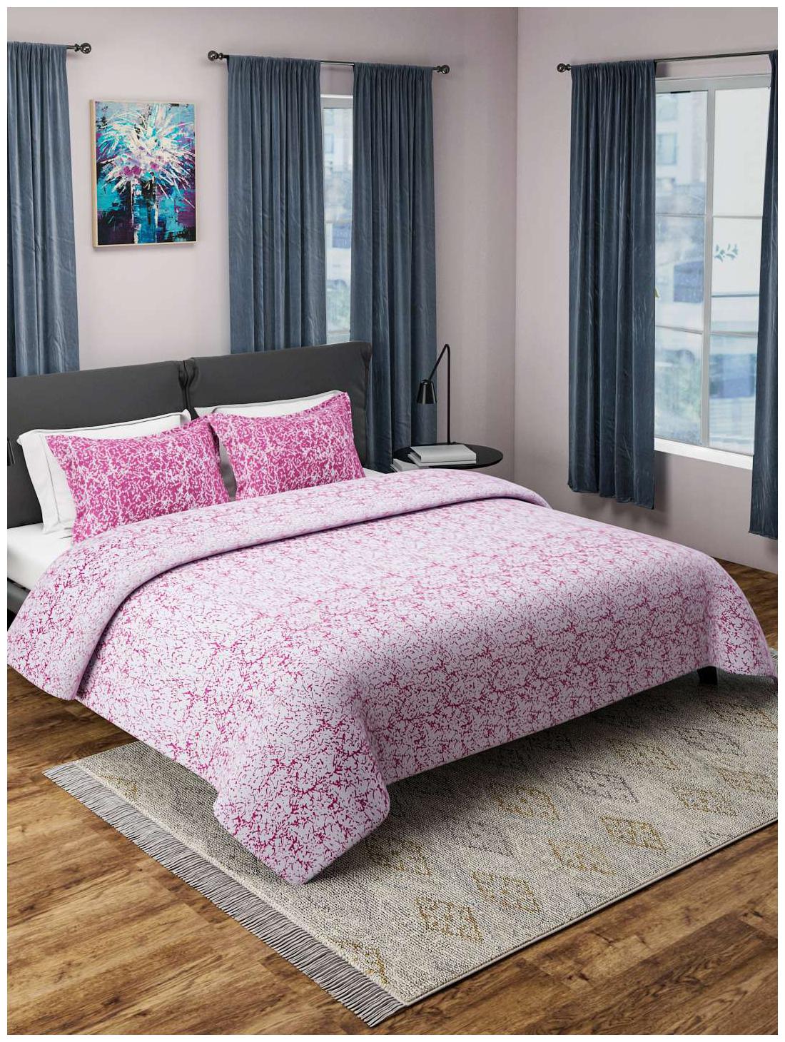 

ROMEE Poly Cotton Abstract Double Size Bedsheet 400 TC ( 1 Bedsheet With 2 Pillow Covers Pink )