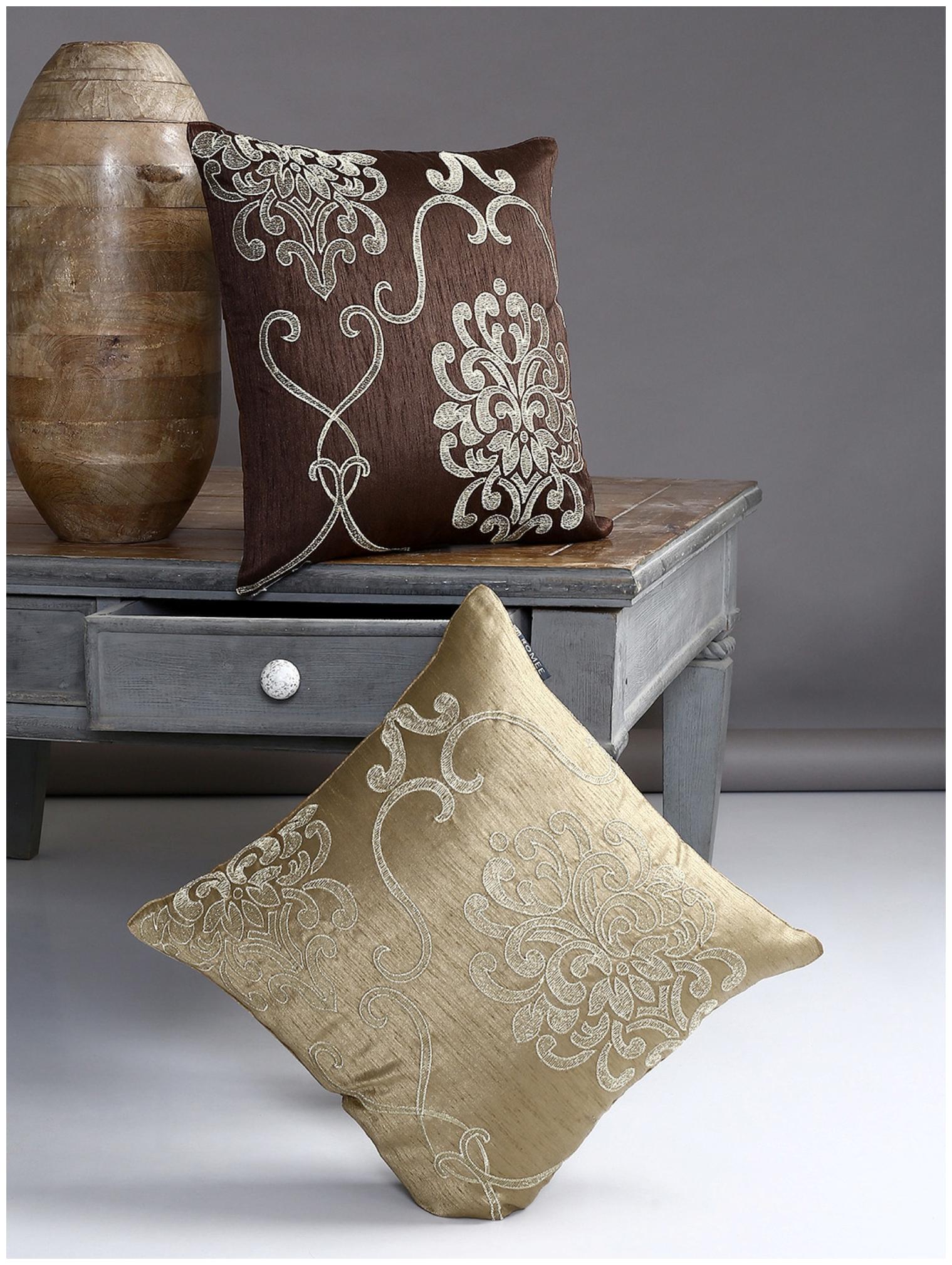 

ROMEE Motif Polyester Brown Beige Cushion Cover ( Regular Pack of 2 )