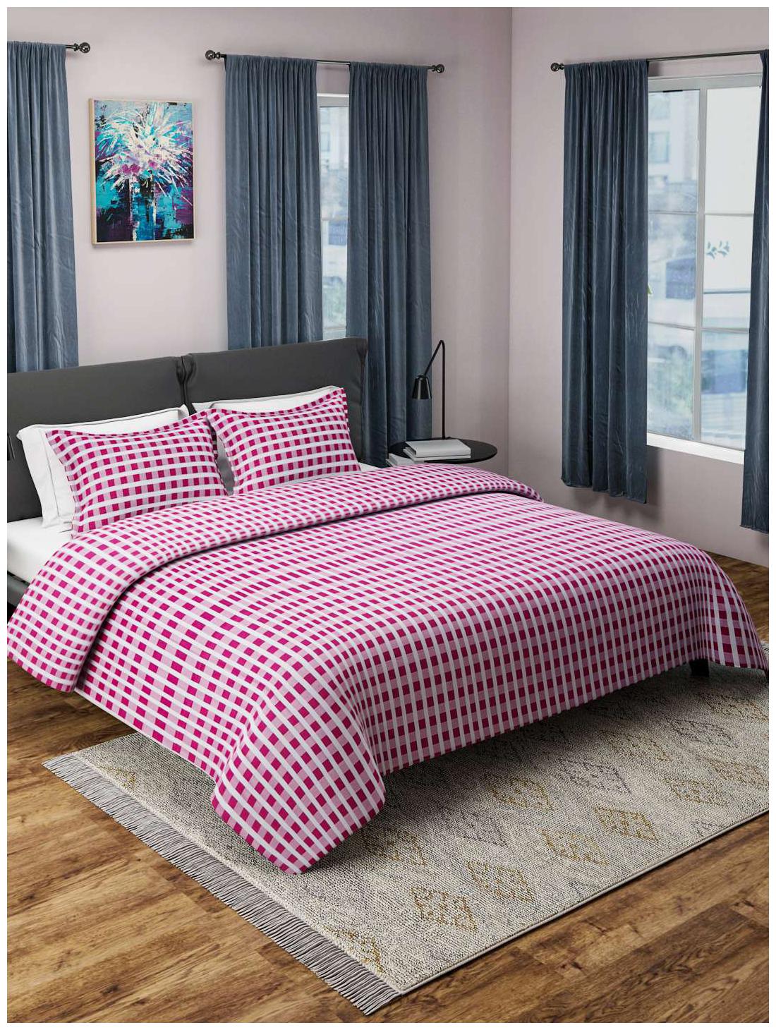

ROMEE Poly Cotton Checkered Double Size Bedsheet 400 TC ( 1 Bedsheet With 2 Pillow Covers Red )