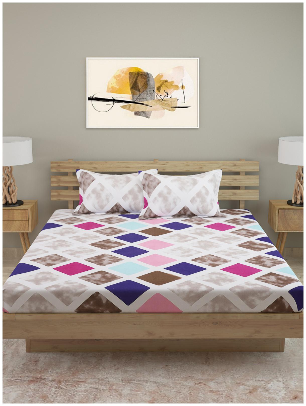 

ROMEE Cotton Checkered Queen Size Bedsheet 120 TC ( 1 Bedsheet With 2 Pillow Covers Multi )