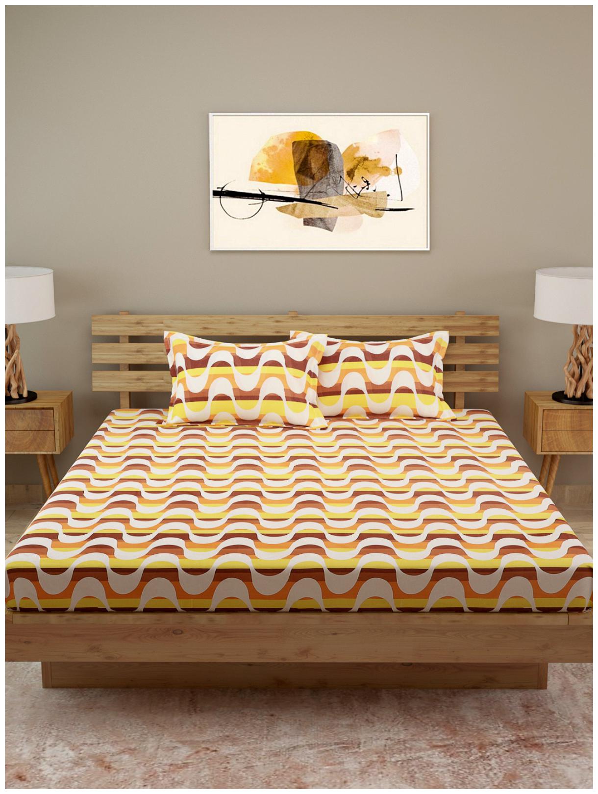 

ROMEE Cotton Abstract Queen Size Bedsheet 120 TC ( 1 Bedsheet With 2 Pillow Covers Yellow )