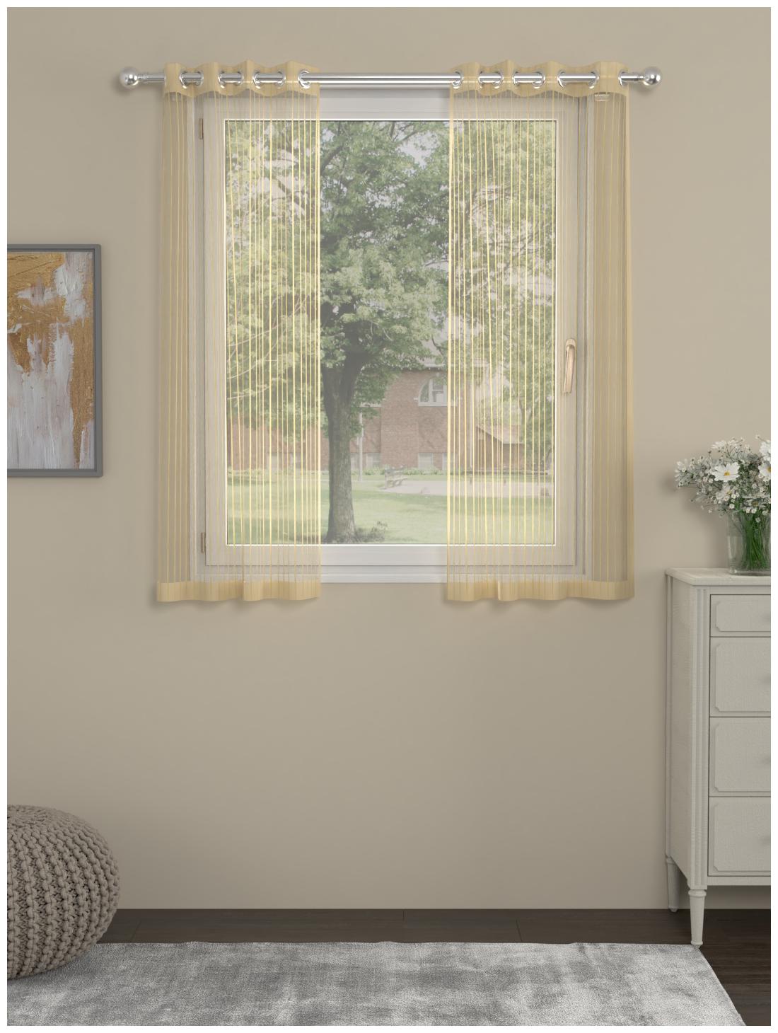 

Rosara Home Polyester Window Transparent Gold Sheer Curtain ( Eyelet Closure Striped )