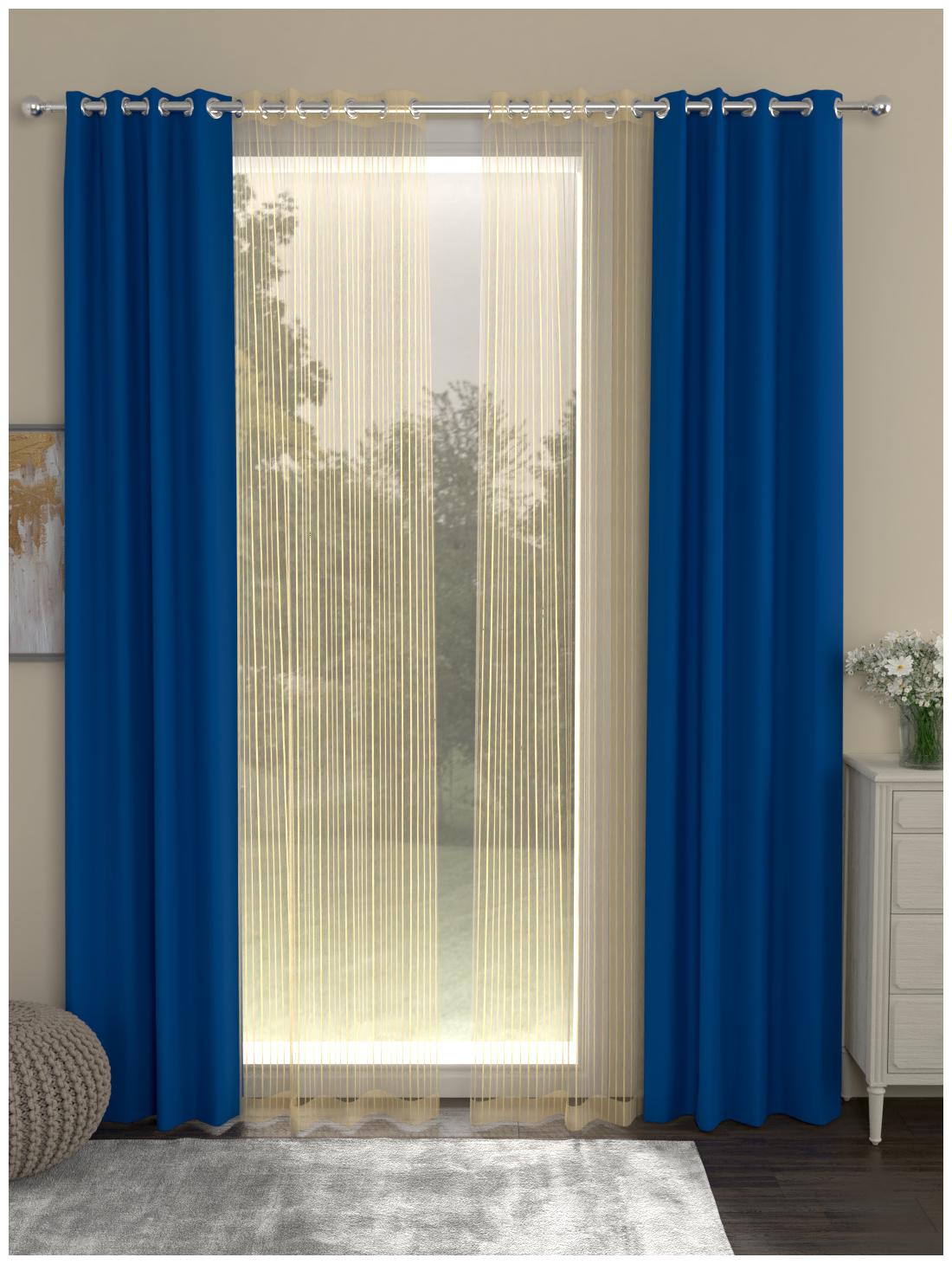 

Rosara Home Polyester Door Blackout Blue Regular Curtain ( Eyelet Closure Striped )