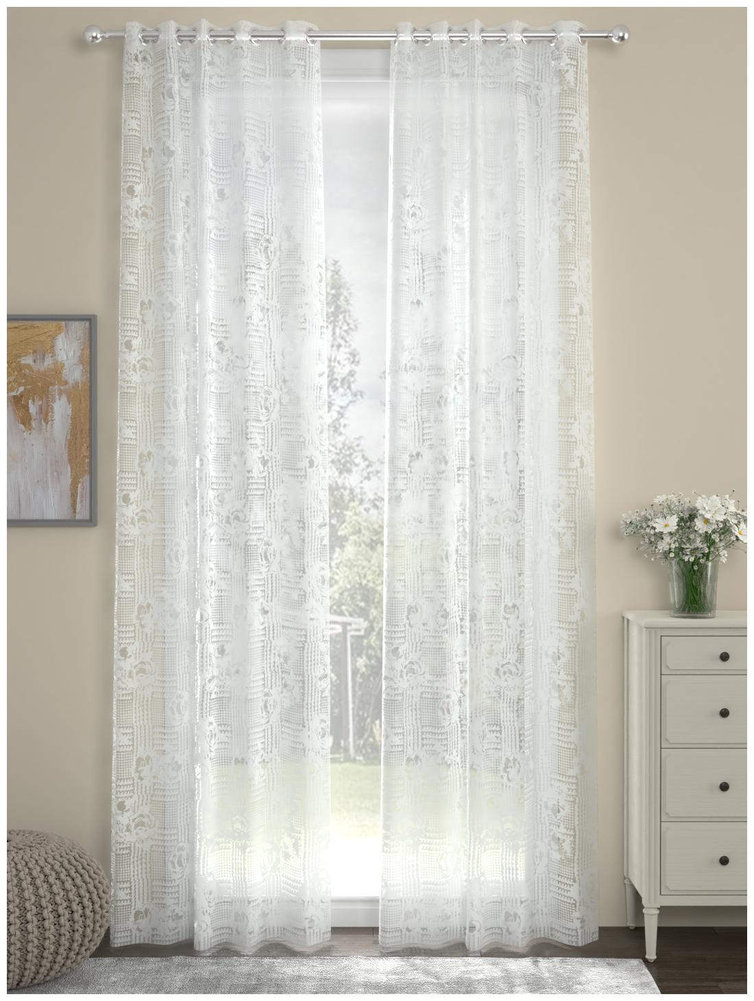 

Rosara Home Poly Cotton Long Door Transparent White Sheer Curtain ( Eyelet Closure Floral )