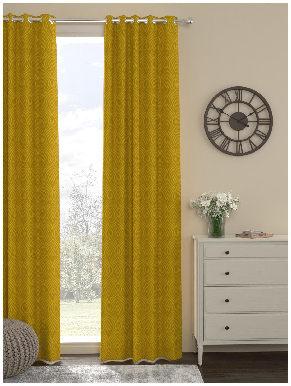 

Rosara Home Polyester Long Door Semi Transparent Gold Regular Curtain ( Eyelet Closure Motif )