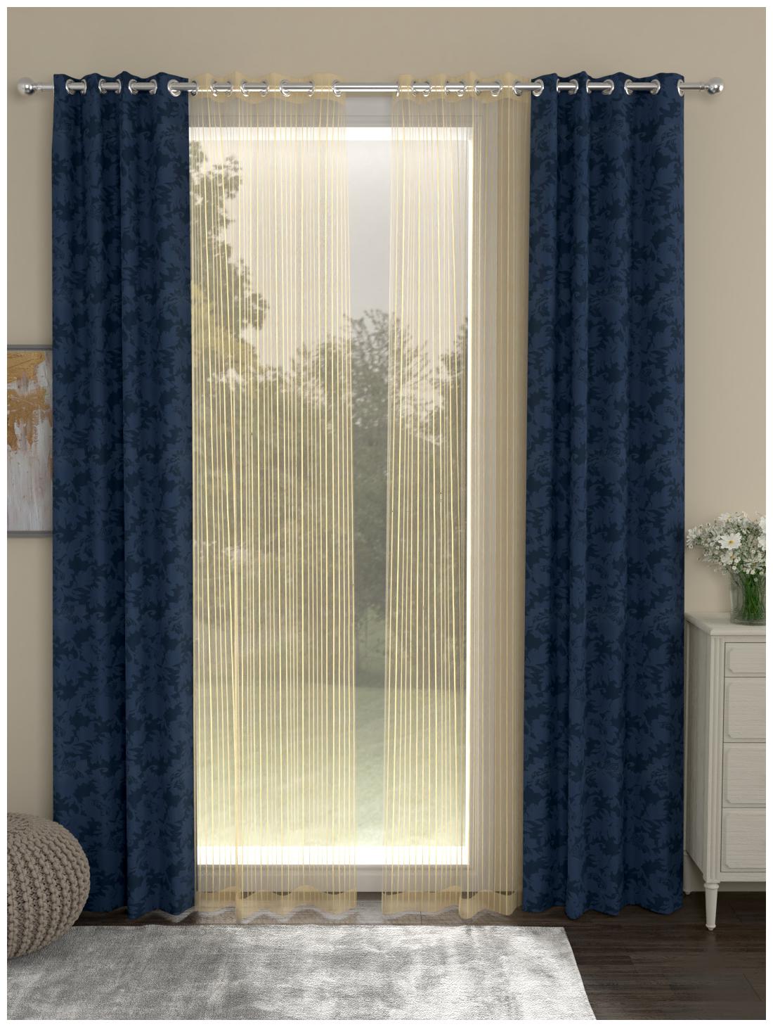 

Rosara Home Polyester Door Semi Transparent Blue Regular Curtain ( Eyelet Closure Motif )