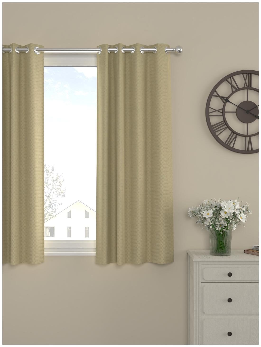

Rosara Home Cotton Window Blackout Beige Regular Curtain ( Eyelet Closure Solid )