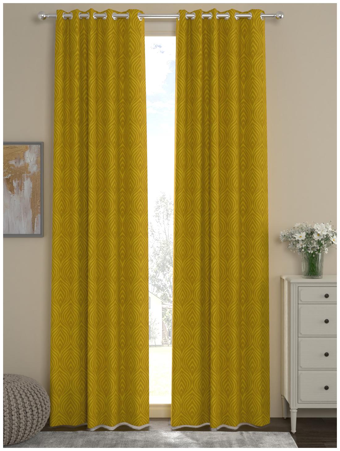 

Rosara Home Polyester Door Semi Transparent Gold Regular Curtain ( Eyelet Closure Motif )