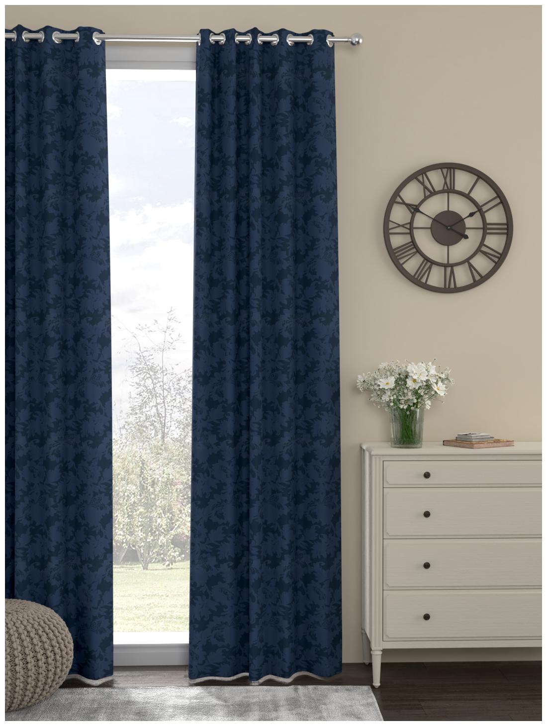 

Rosara Home Polyester Door Semi Transparent Blue Regular Curtain ( Eyelet Closure Motif )