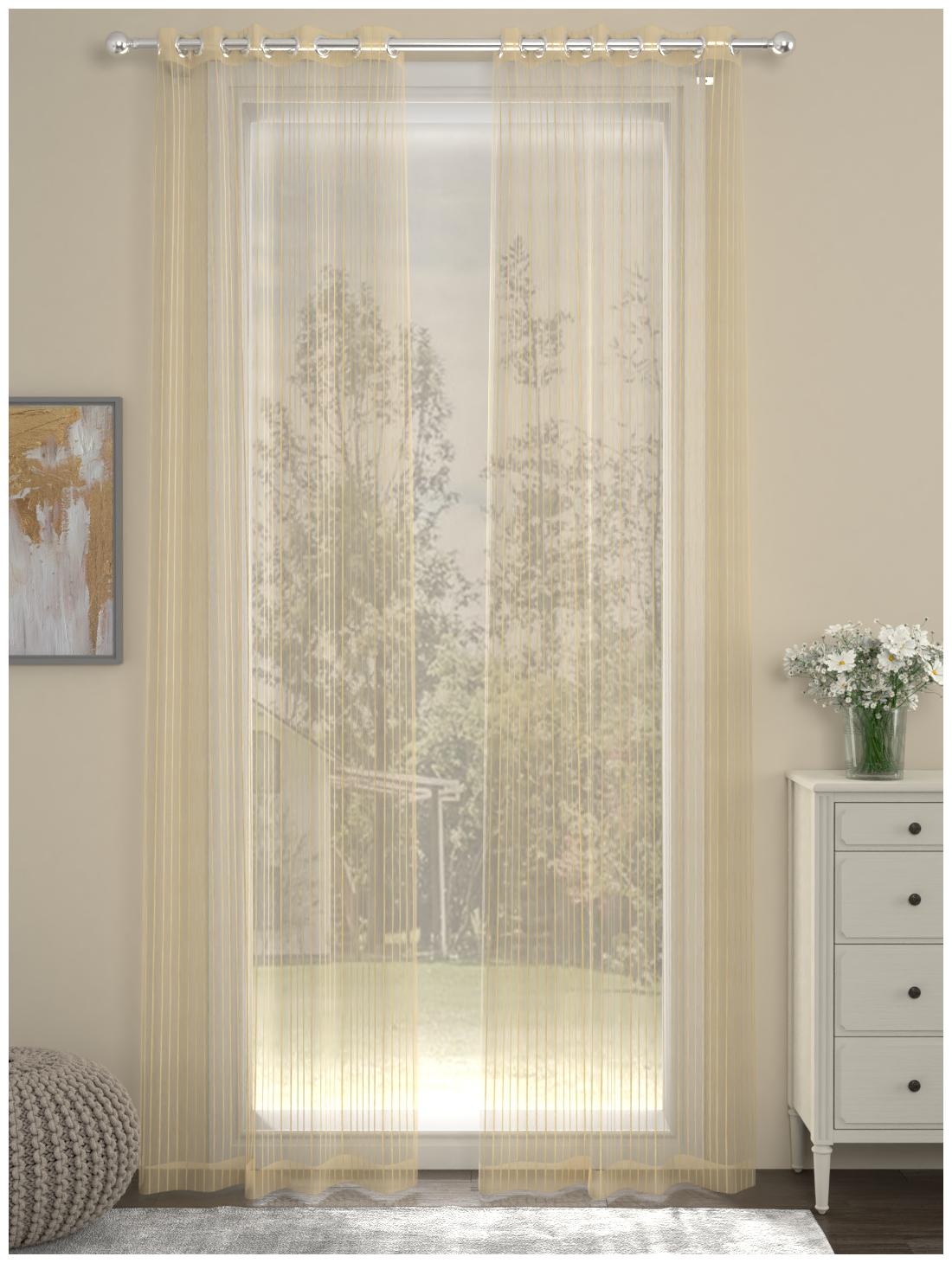 

Rosara Home Polyester Long Door Transparent Gold Sheer Curtain ( Eyelet Closure Striped )