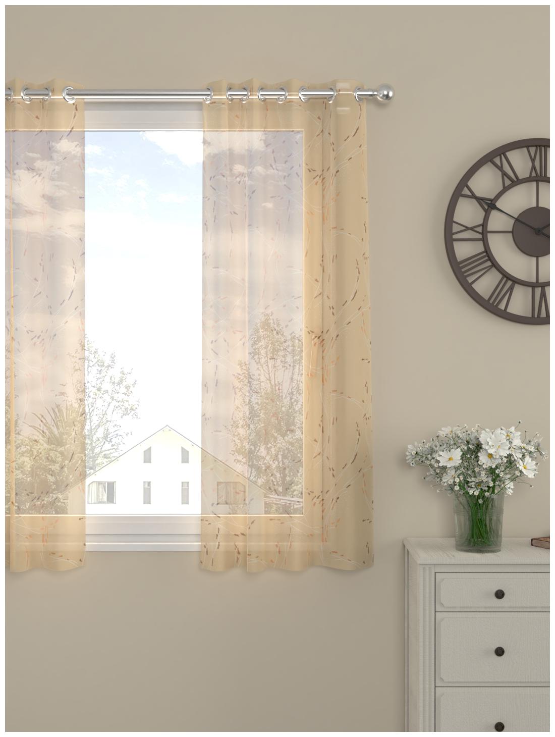 

Rosara Home Polyester Window Transparent Peach Sheer Curtain ( Eyelet Closure Printed )