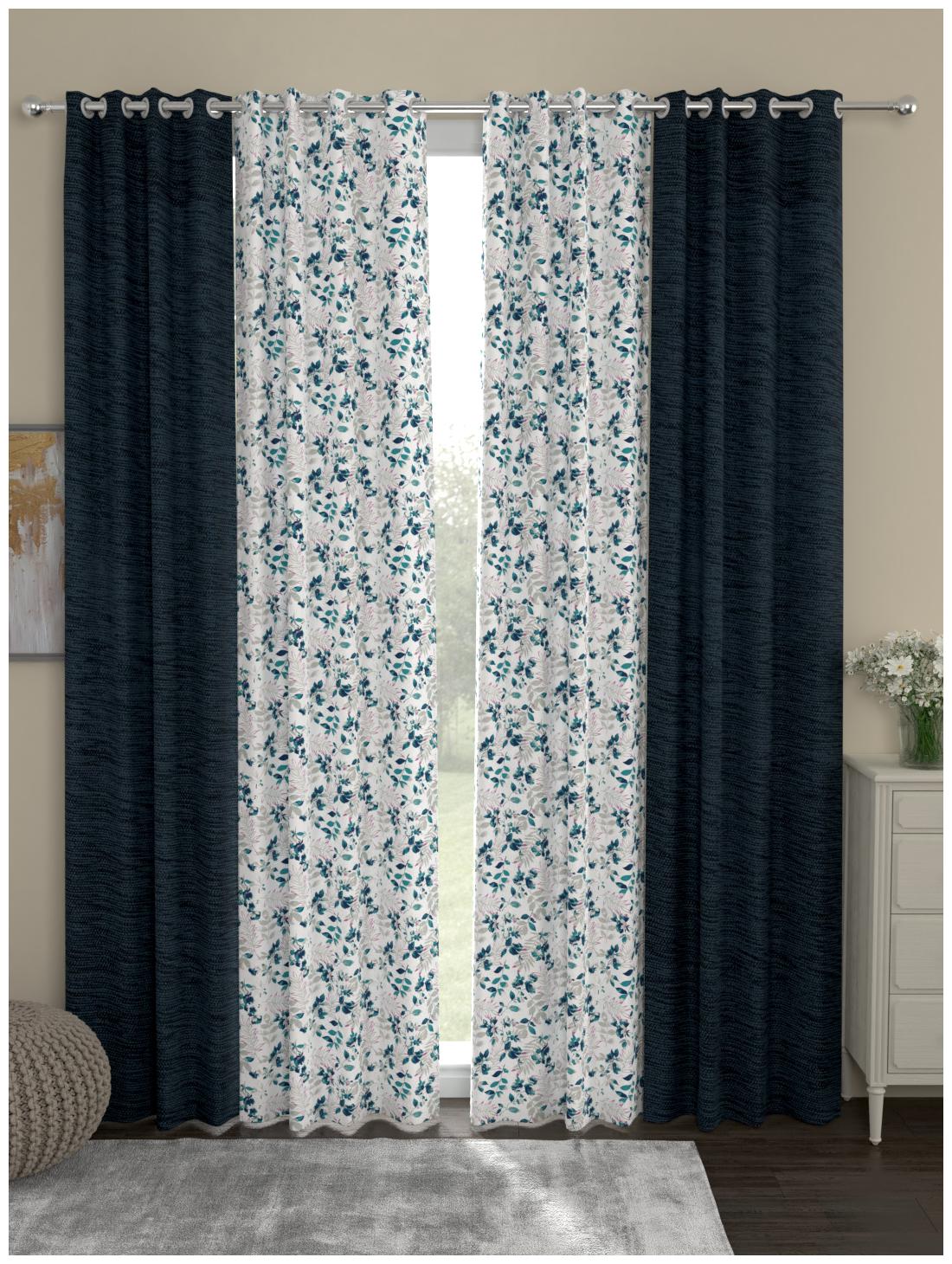 

Rosara Home Polyester Door Blackout Blue Regular Curtain ( Eyelet Closure Printed )