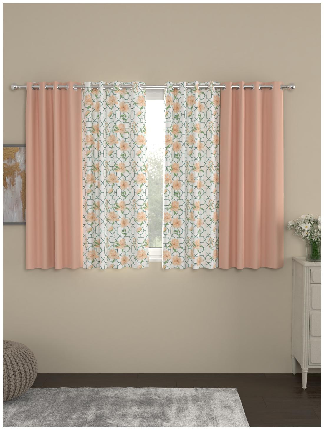 

Rosara Home Polyester Window Blackout Peach Regular Curtain ( Eyelet Closure Printed )