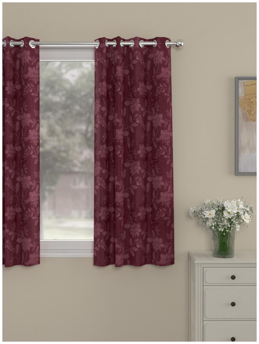 

Rosara Home Polyester Window Semi Transparent Maroon Regular Curtain ( Eyelet Closure Motif )