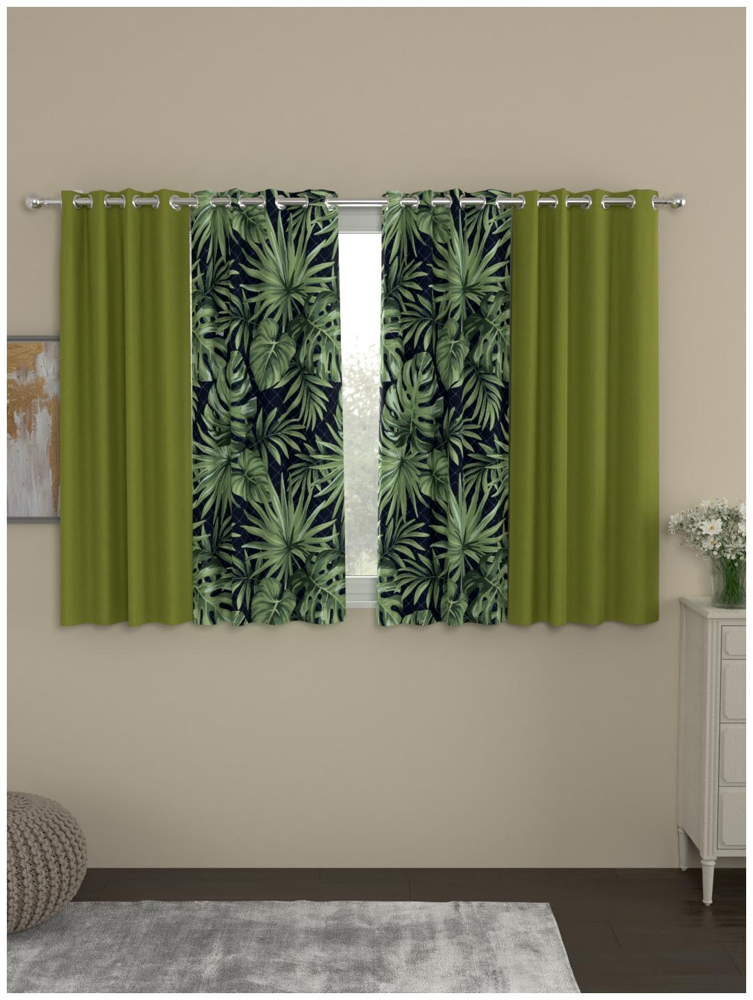 

Rosara Home Polyester Window Blackout Green Regular Curtain ( Eyelet Closure Floral )